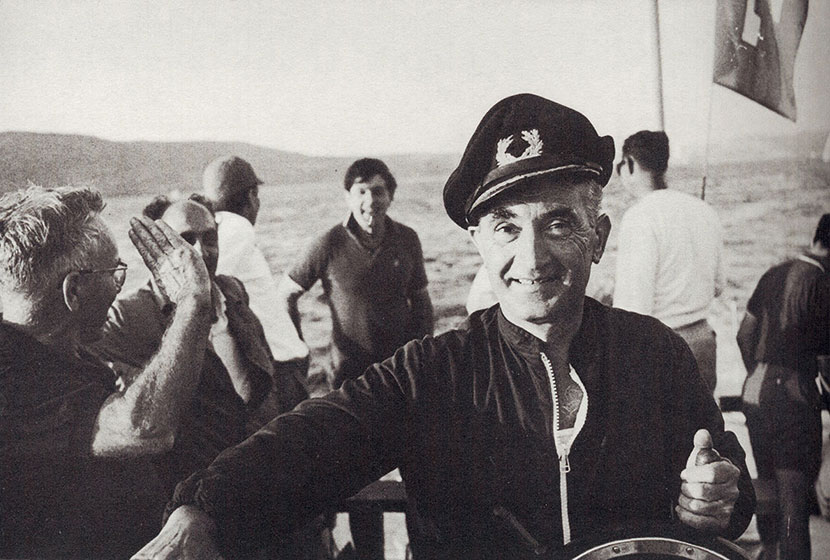 1960s. Franco at the helm of Transfield-built fast boat Trin