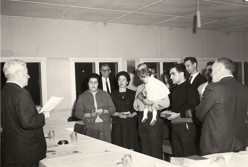 1966. Transfield workers during a naturalisation ceremony at Port Kembla.