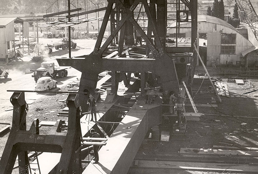 1966. Seven Hills workshop. Fabrication of machinery deck for the unloader at Gladstone, Queensland.