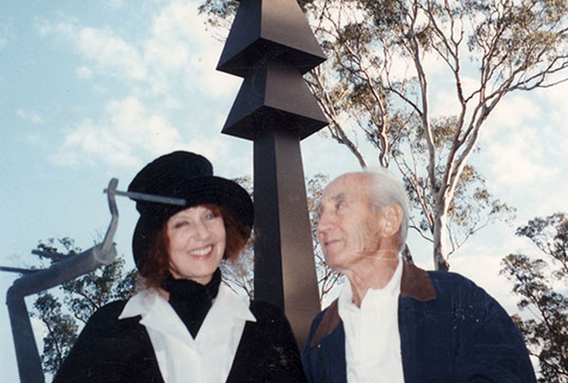 Franco with Wendy Whiteley, in front of Brett Whiteley's Black Totem II, at Walsh Bay, Sydney.