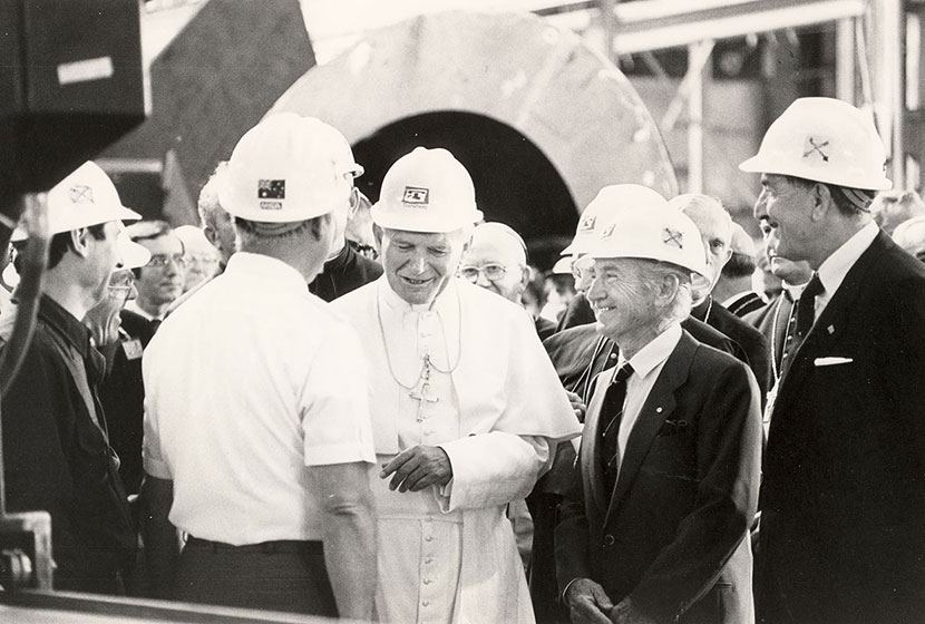 Seven Hills, November 1986. Pope John Paul II visits Transfield.