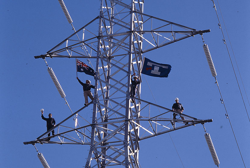Riggers celebrating the completion of a transmission
