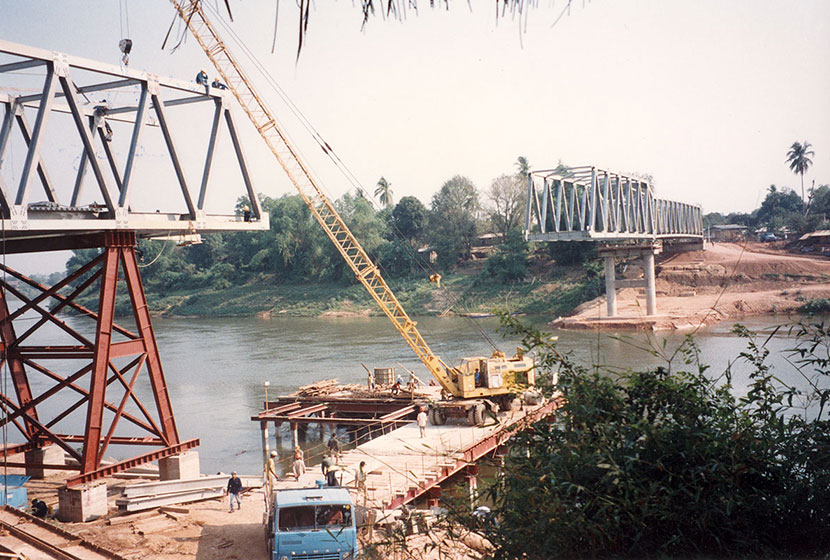 Construction of a bridge in Laos.
