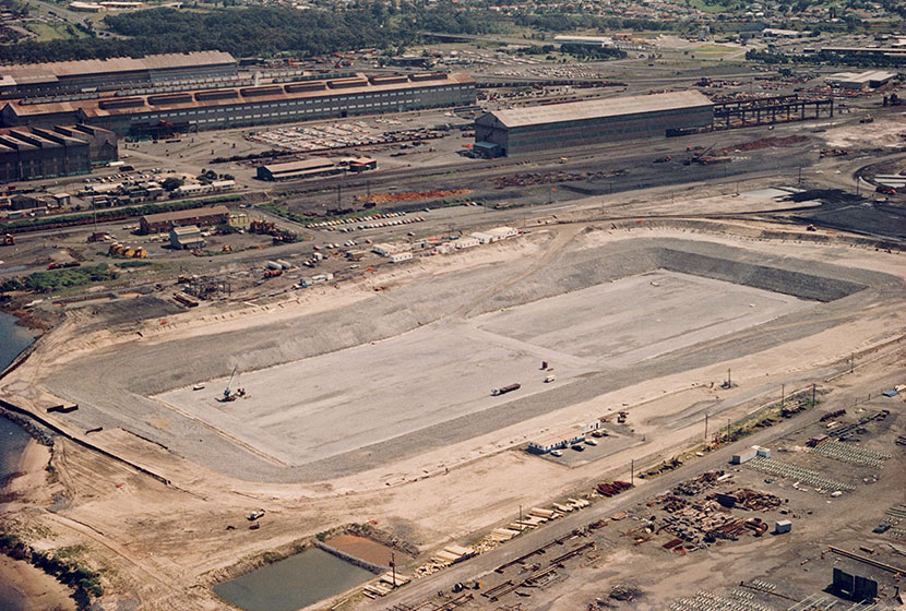 Sydney Harbour Tunnel. Port Kembla’s dry-dock where the eight submersible concrete tube units will be constructed.