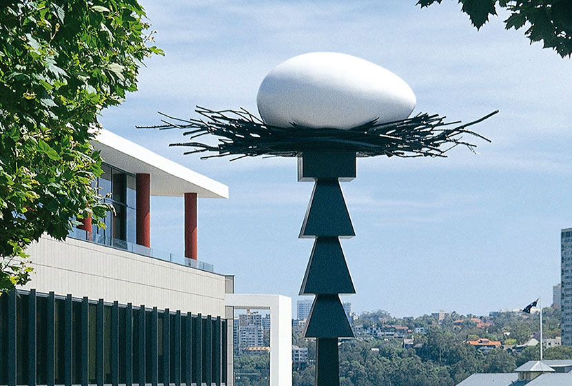 2004. Brett Whiteley’s Black Totem II, in front of Transfield House at Walsh Bay, Sydney.